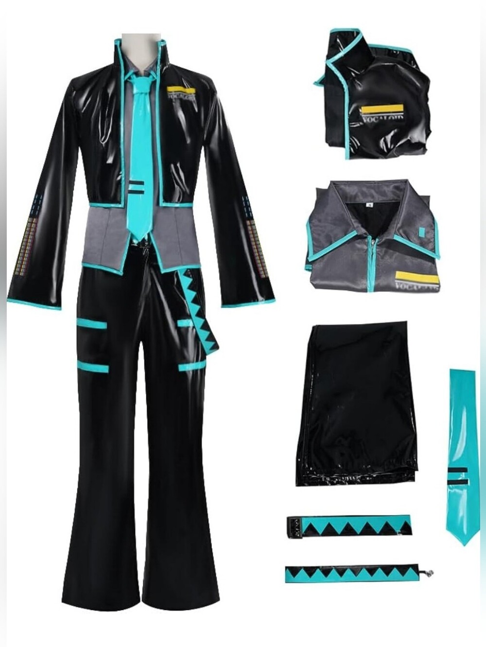 Men Anime Cosplay Costume Black Patent Leather Uniform Halloween Outfit Full Set
